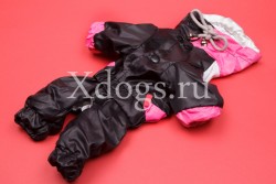 Дождевик с закрытым животом для девочек черно-розовый (на шелке)