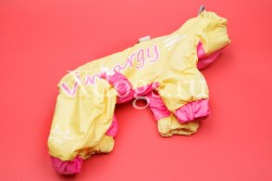 Дождевик с закрытым животом для девочек розово-желтый на шелке (молния на спинке)