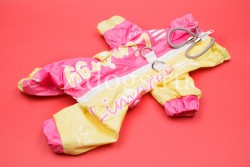 Дождевик с закрытым животом для девочек розово-желтый на шелке (молния на спинке)